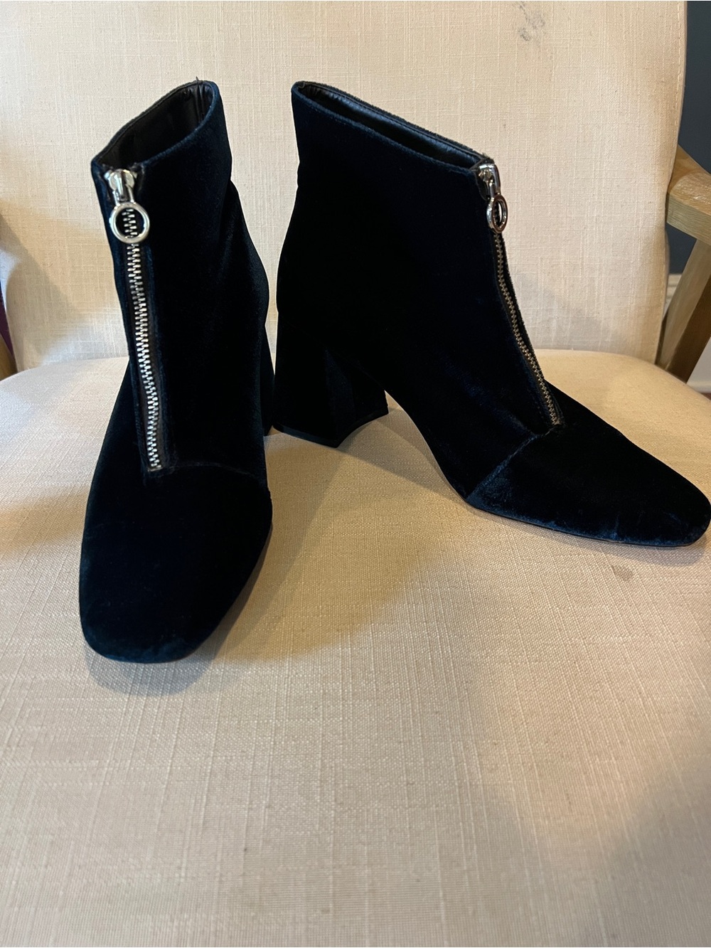 Zara Dark Blue Velvet Zipper Ankle Boots - Women